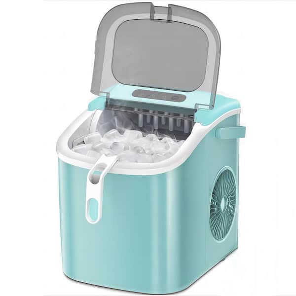 COWSAR 8.66 in. W 26 lbs./24H, 9-Pieces/6 Mins, Bullet Ice Portable Countertop Ice Maker in Green with/Ice Scoop and Basket