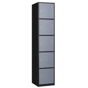 5-Tier Metal Locker for Gym, School, Office, Storage Locker Cabinets with 5 Doors in Black&Grey for Employees
