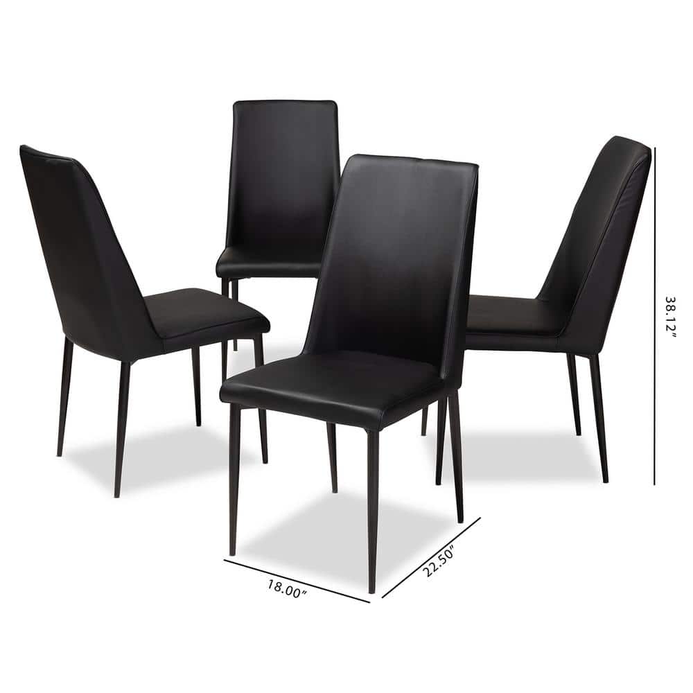 Set of 4 Contemporary Black Faux Leather Upholstered Parsons Chairs