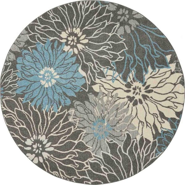 HomeRoots Amelia Charcoal/Blue 8 ft. Round Area Rug