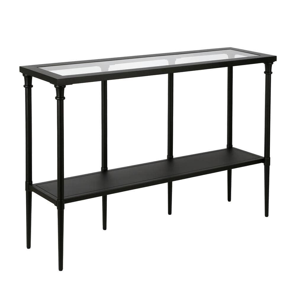 Modern Farmhouse 45" Blackened Bronze Metal & Glass Console Table with Storage