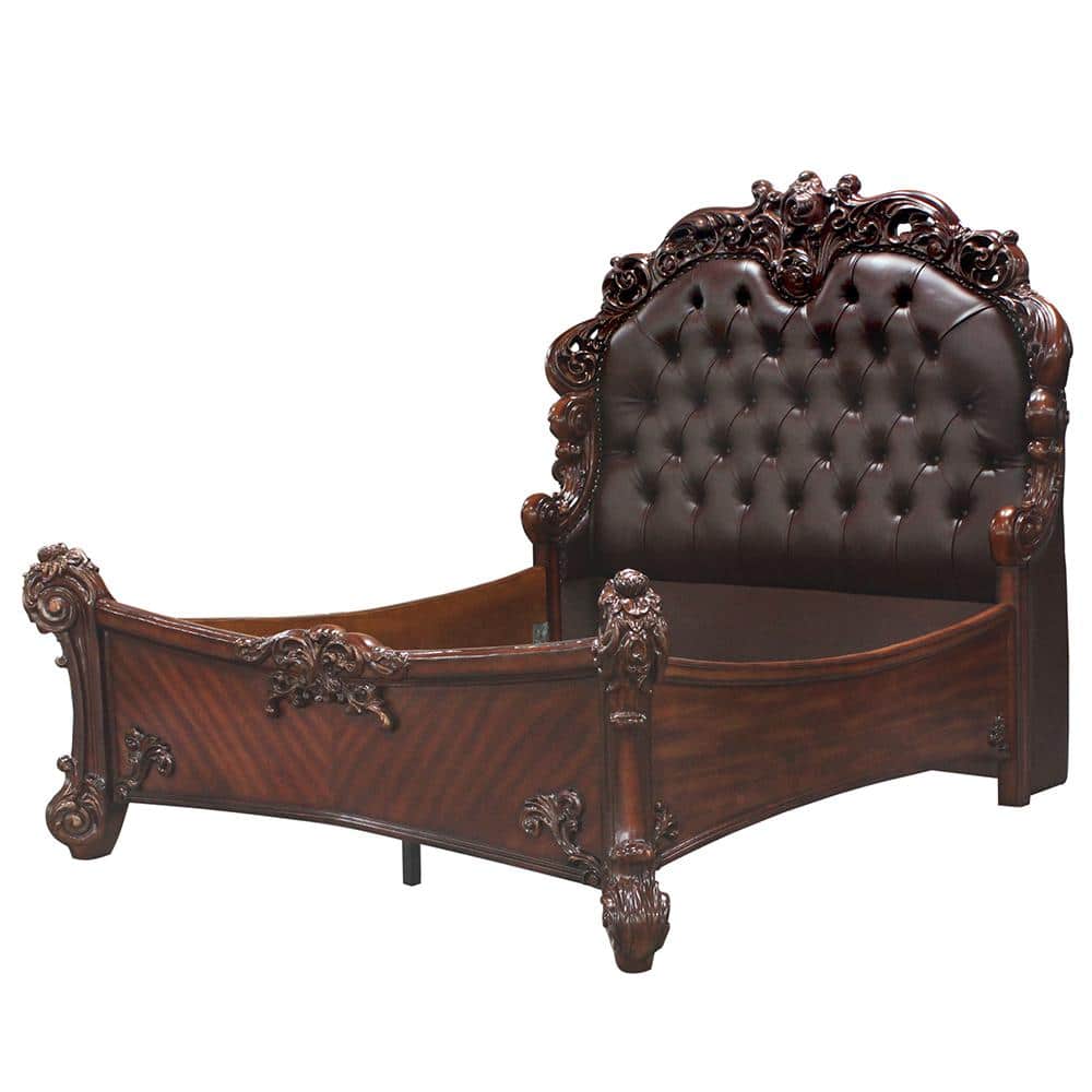 Chantelle Queen Bed with Tufted Faux Leather Headboard in Rose Gold and White