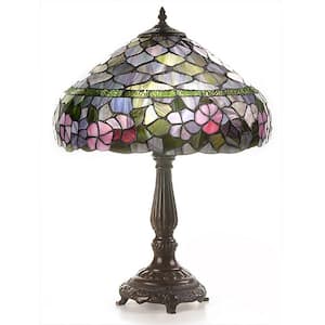 Peony 23 in. Bronze Table Lamp with Stained Glass