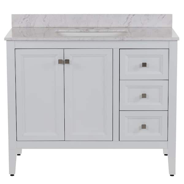 MOEN Darcy 43 in. W x 22 in. D x 39 in. H Single Sink Freestanding Bath Vanity in White with Lunar Cultured Marble Top