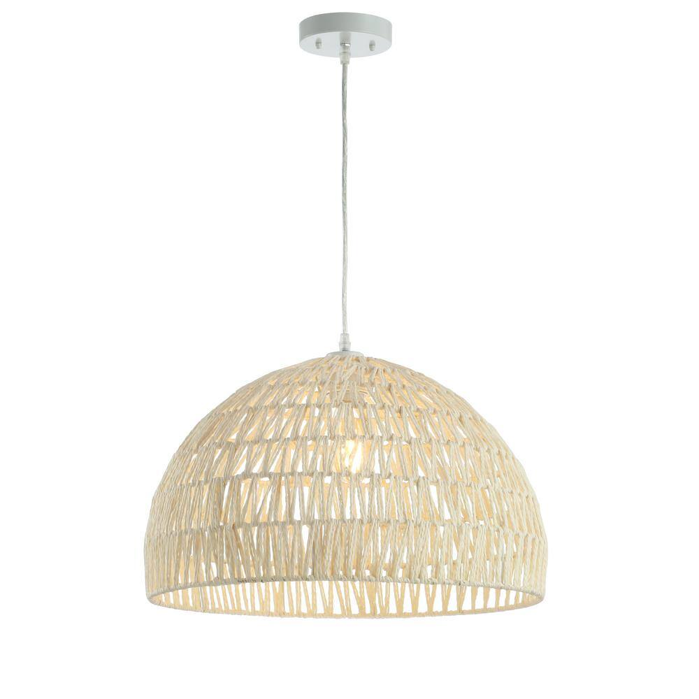 Campana 20" Cream Woven Rattan & Iron LED Pendant with Adjustable Drop
