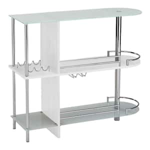 White Glass and Wood Bar Table With 3-Shelves
