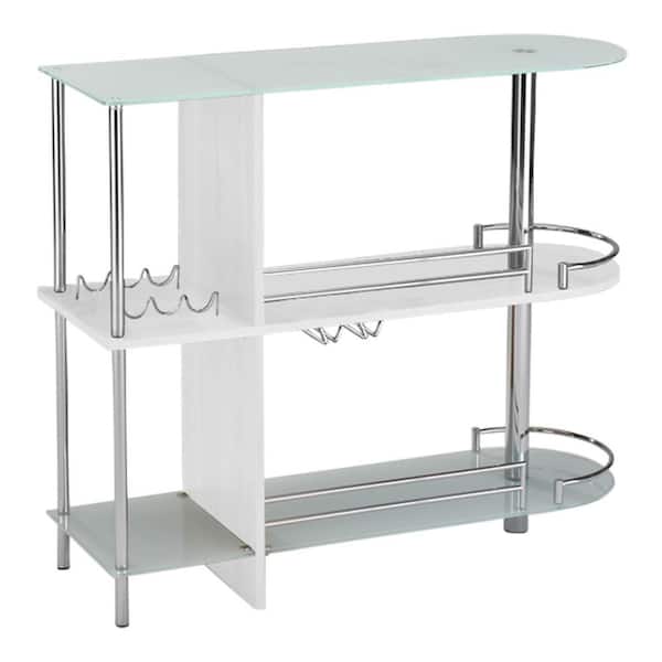 Kings Brand Furniture White Glass and Wood Bar Table With 3-Shelves