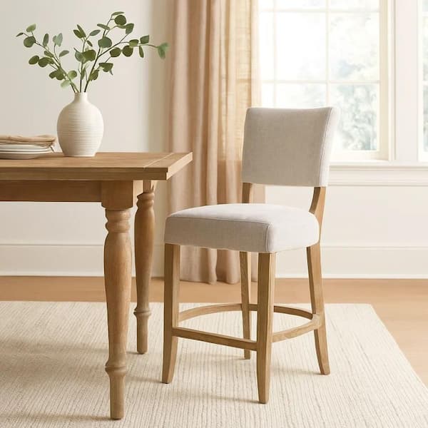 Ryna 42 in. H Washed Oak Brown High Back Solid Wood Bar Stool with Plush Fabric