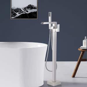 Single-Handle Floor Mounted Freestanding Tub Faucet with Hand Shower in Brush Nickel