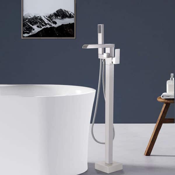 Satico Single-Handle Floor Mounted Freestanding Tub Faucet with Hand Shower in Brush Nickel