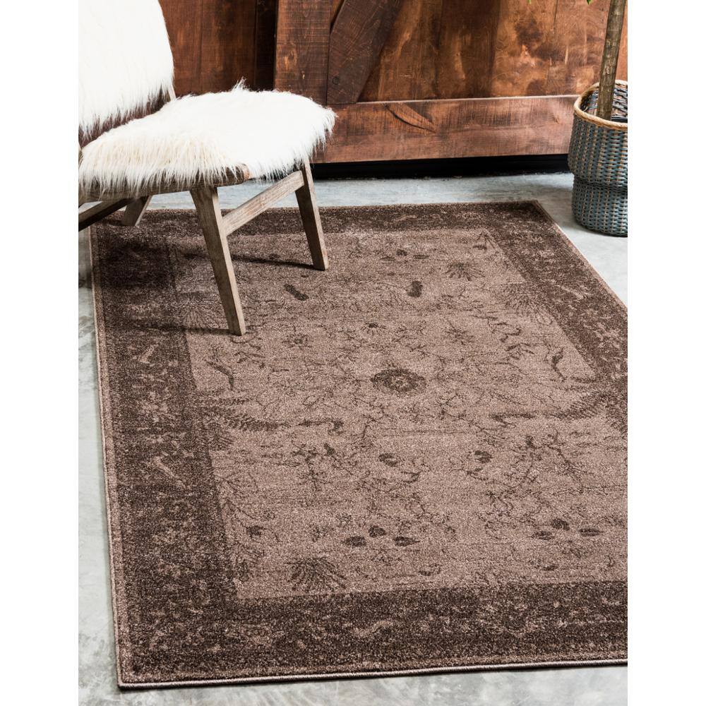 Reversible Easy-Care Floral Synthetic Rug 4' x 6' in Brown