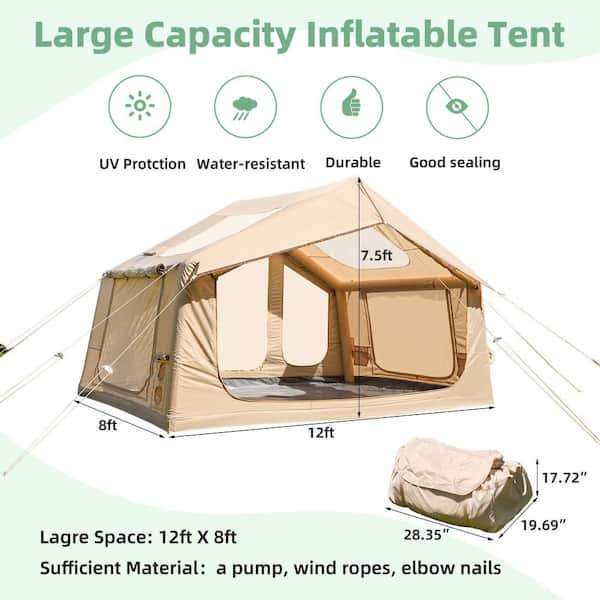 DSNAPE All-Weather 12 ft. x 8 ft. Beige Inflatable Camping Tent