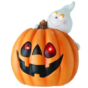 12 in. Happy Pumpkin and Ghost with LED Light, Battery Operated