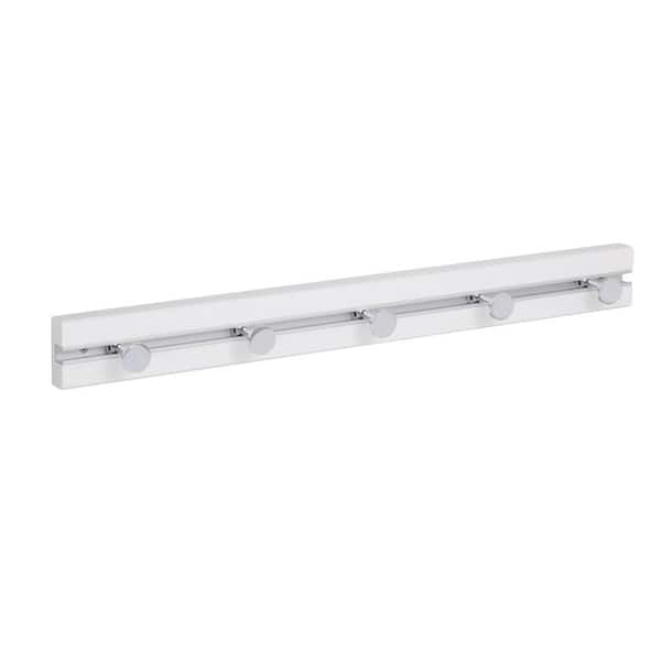 Honey-Can-Do 22.44 in. W x 0.91 in. D x 2.28 in. H Wall Rack with 5 Moveable Peg Hooks in White