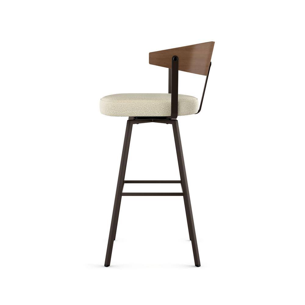 Cream and Dark Brown Swivel Counter Stool with Wooden Back