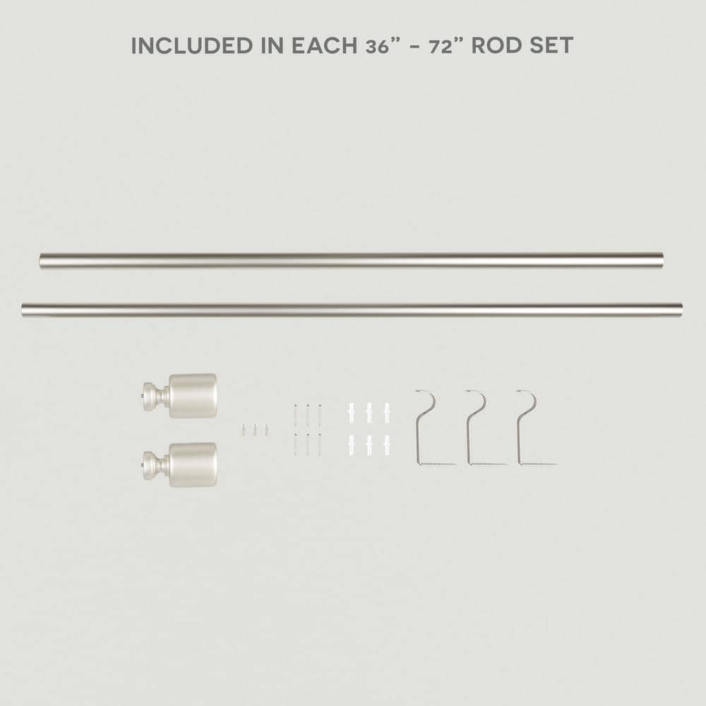 Matte Nickel Adjustable Iron Curtain Rod with Cylinder Finials, 36"-72"