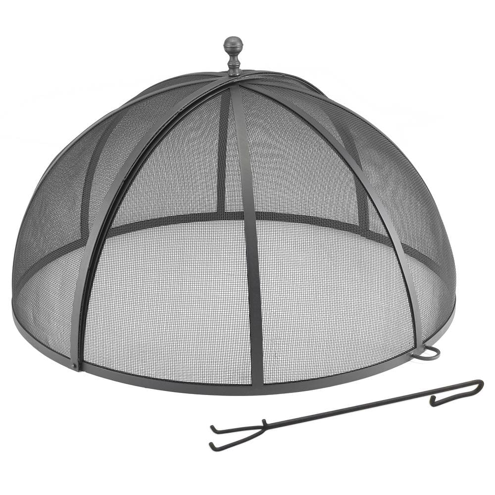 Extra Large Black Powder-Coated Steel Mesh Spark Screen with Lifter