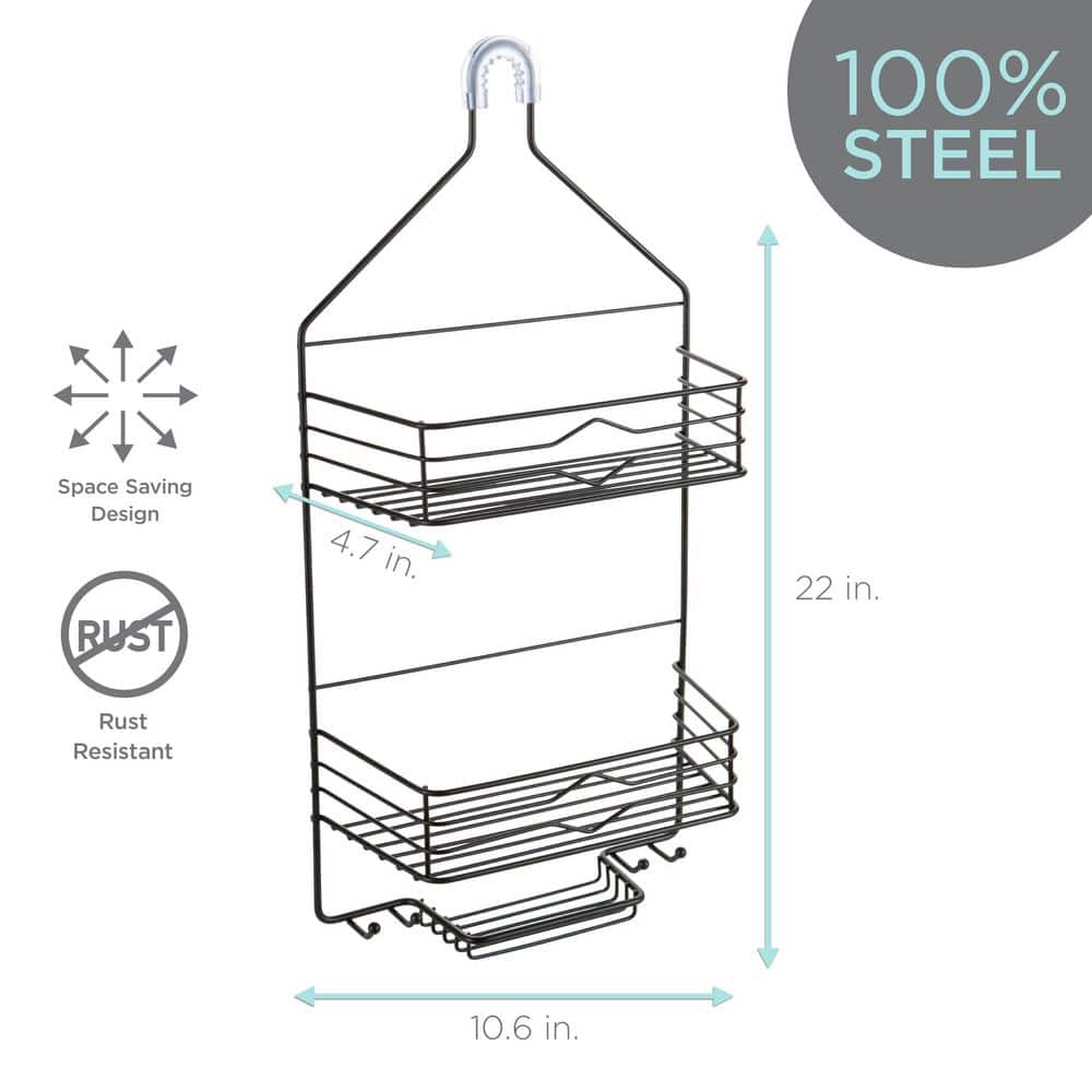Matte Black Metal 2-Tier Suction Mount Shower Organizer