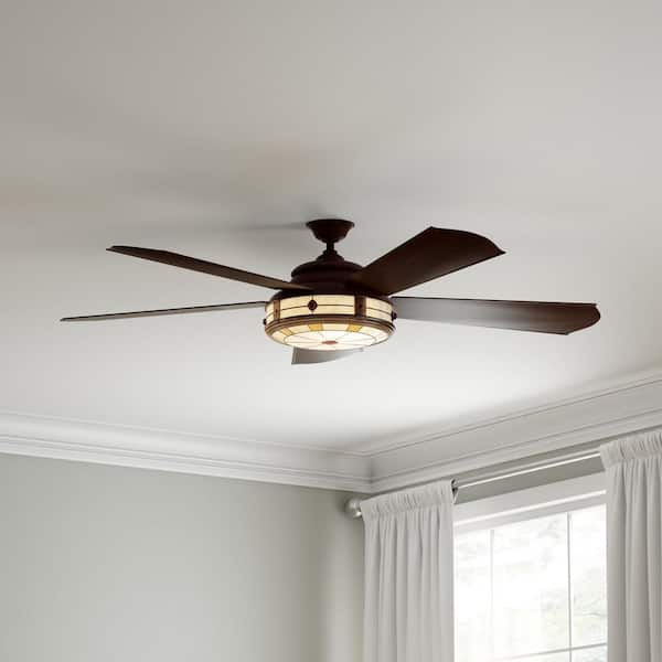 Savona 52 in. LED Weathered Bronze Ceiling Fan with Light and Remote Control