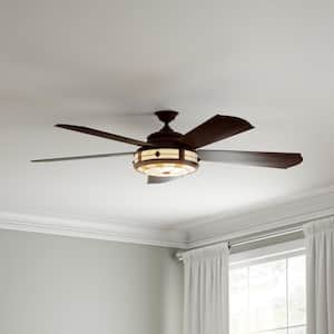 Savona 52 in. LED Weathered Bronze Ceiling Fan with Light and Remote Control