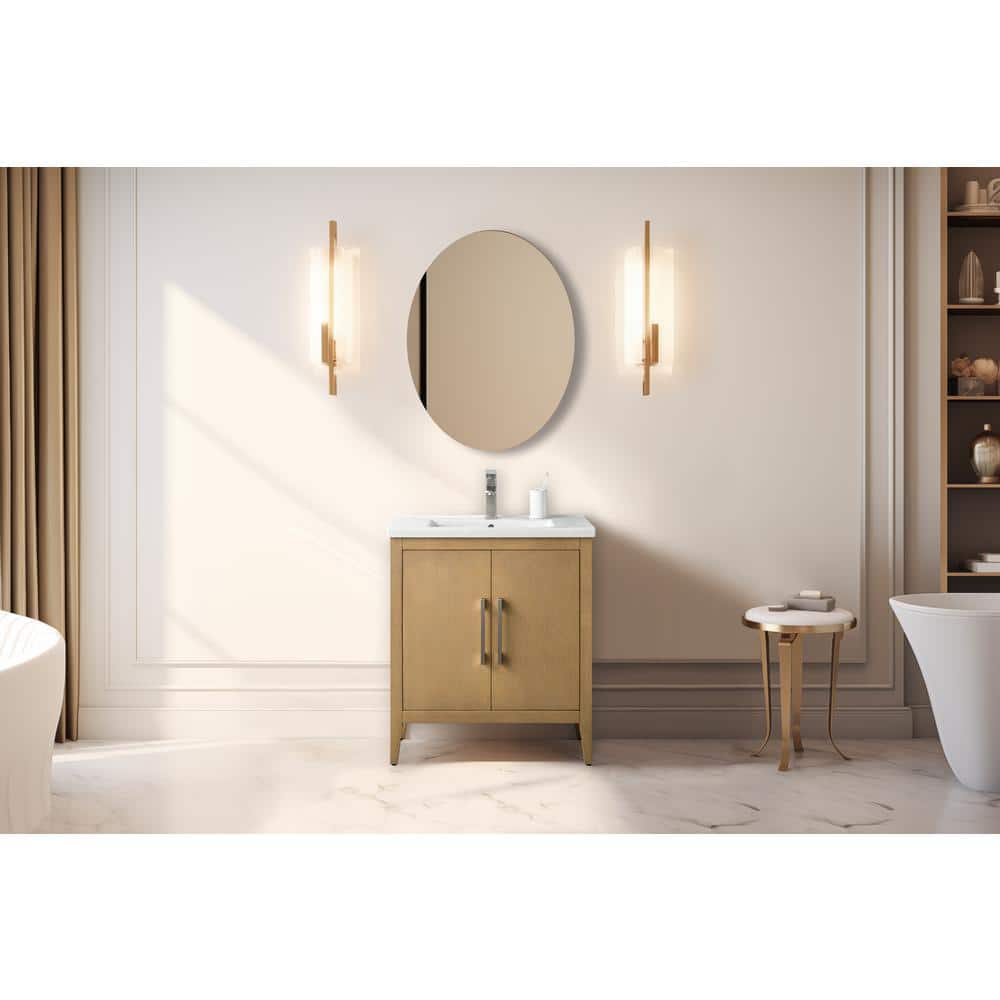 Natural Oak 30" Single Sink Bathroom Vanity with Ceramic Top