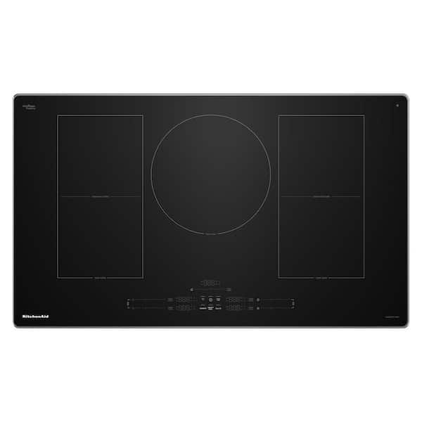 36 in. 5 Elements Induction Electric Cooktop in Black Glass with Stainless Steel Side with Temp Cook Technology
