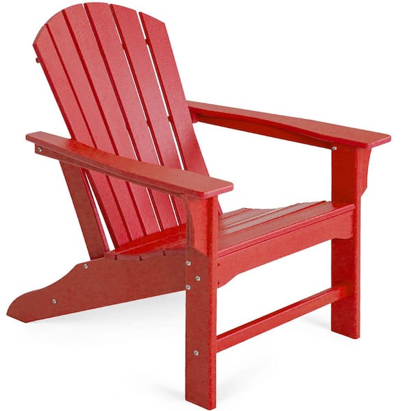 Zeus & Ruta Traditional Curveback Red Plastic Outdoor Patio Adirondack Chair Set of 1