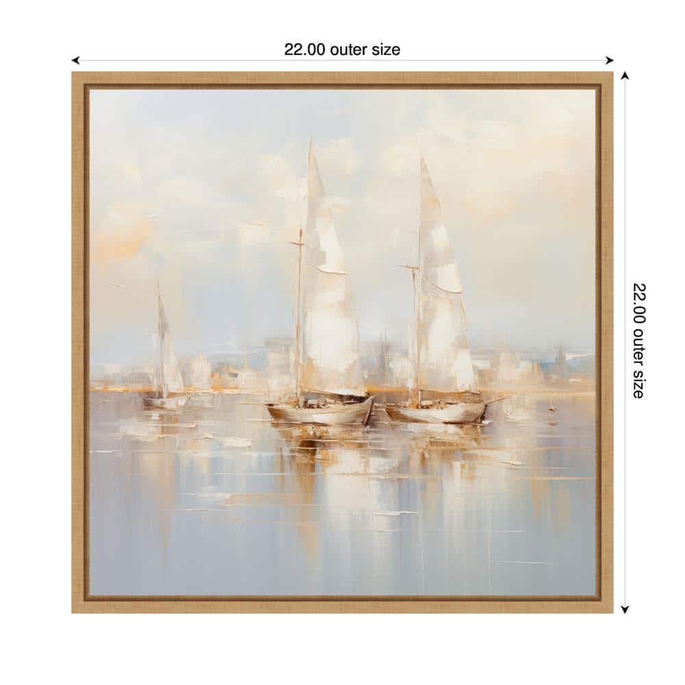 Gold Boats II Abstract Seascape Canvas with Maple Frame