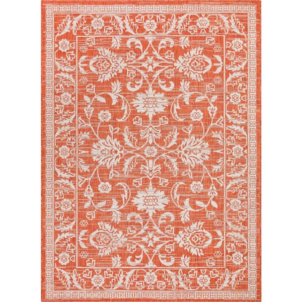 Well Woven Lia Delphi Oriental Persian Orange 5 ft. 3 in. x 7 ft. 3 in. Indoor/Outdoor Area Rug