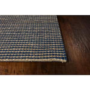 West Blue 8 ft. x 11 ft. Solid Bohemian Hand-Woven Wool & Jute Area Rug