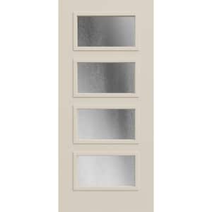 36 in. x 80 in. 4 Lite Equal Chinchilla Glass Primed Steel Front Door Slab
