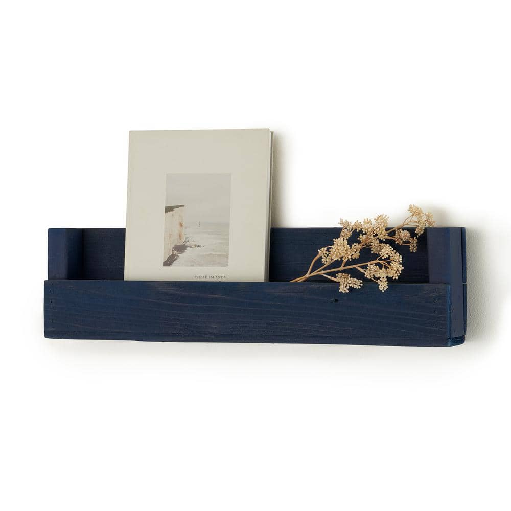 Navy Blue Reclaimed Wood Floating Wall Shelves, 3-Pack