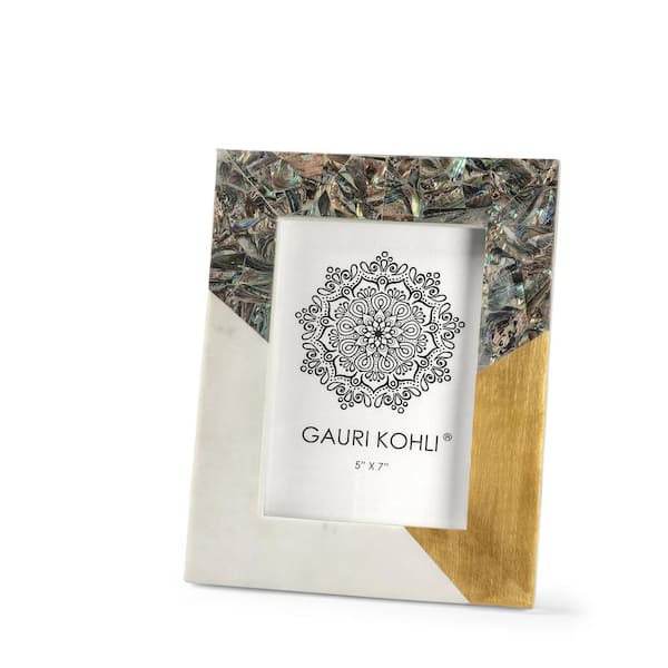 GAURI KOHLI Roshan 5 in. x 7 in. Pearl and Marble Picture Frame