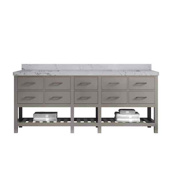 Willow Collections Parker 84 in. Double Sink Freestanding Elephant Gray Bath Vanity with Venatino Quartz Top Unassembled