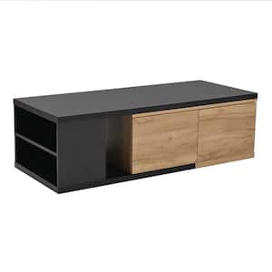 47.2- 57 in. Rectangle Black MDF Top Extendable Dual-tone Wood Center Coffee Table with Storage and 2 Drawers