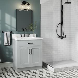 Hepburn 30 in. W x 22 in. D x 36 in. H Single Sink Freestanding Bath Vanity in Grey with Carrara Quartz Top