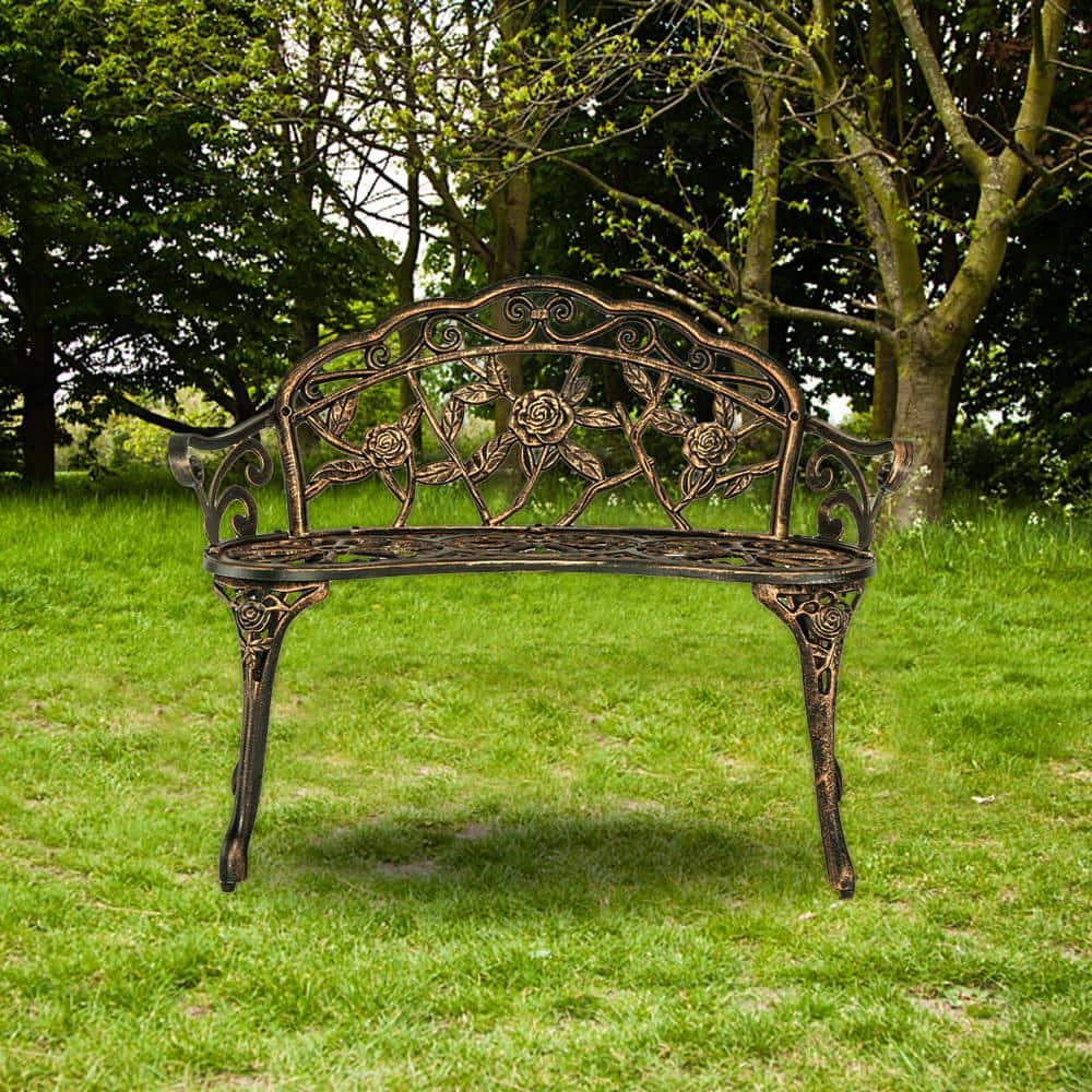 Bronze Cast Aluminum Outdoor Rose Garden Bench with Arms