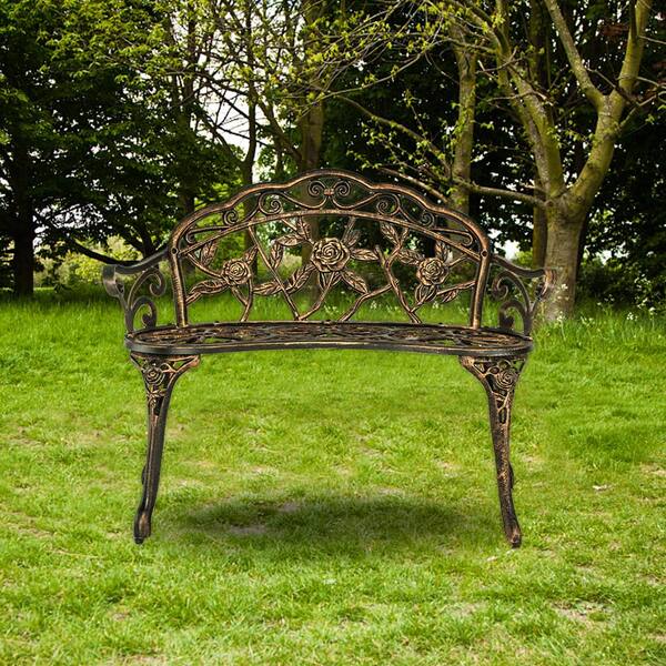 Outdoor Patio Garden Bench Yard Park Furniture Cast Aluminum Antique buy Rose