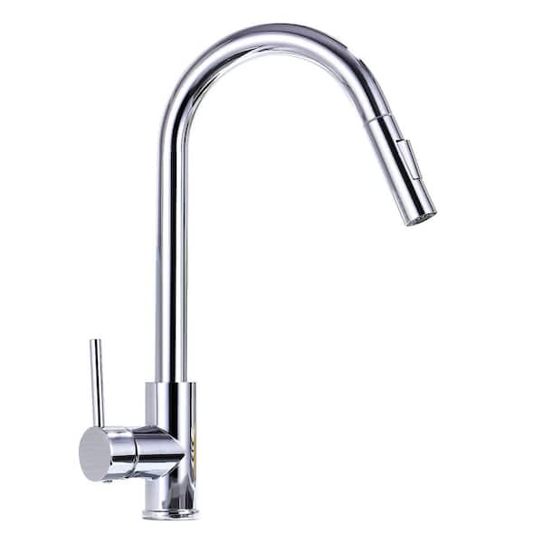 Stainless Steel Single-Handle Pull Down Sprayer Kitchen Faucet in Chrome