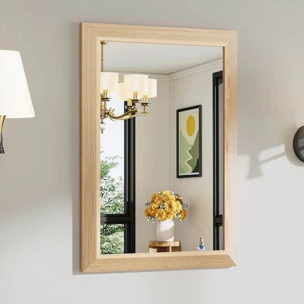 72 in. W x 36 in. H Rectangular Framed French Cleat Wall Mounted Tempered Bathroom Vanity Mirror in Light Yellow Wood