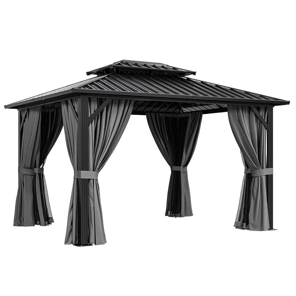 12 ft. W x 10 ft. D Galvanized Steel Hardtop Double Roof Gazebo with Celling Hook and Mosquito Netting price history on PriceWatchPro