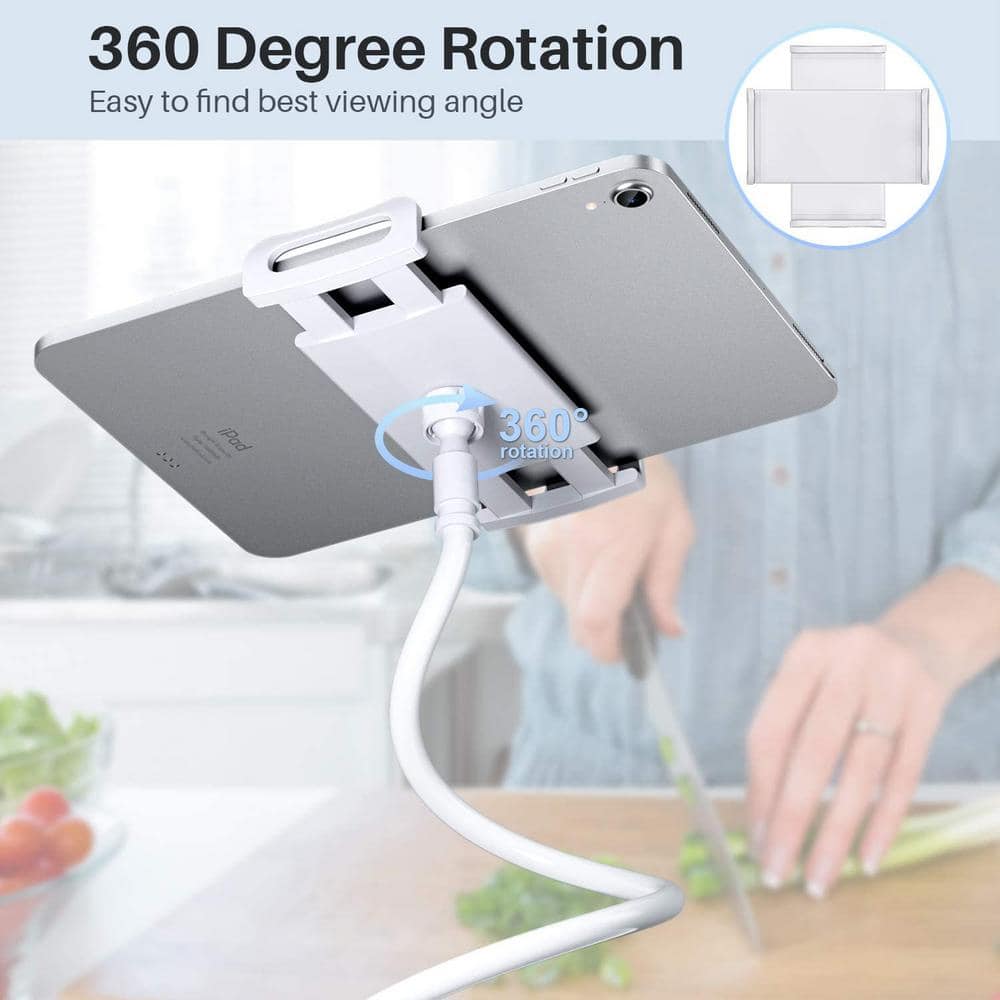 White Adjustable Clip-On Tablet Mount with Twist-Lock Grip