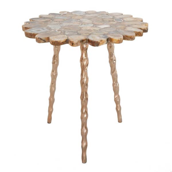 Benjara 18 in. Gold Round Stone Top End Table