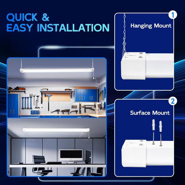 Orrgena 4FT LED Shop Light - 100W/120W, 5000K Daylight, Linkable, ETL Listed, Silver