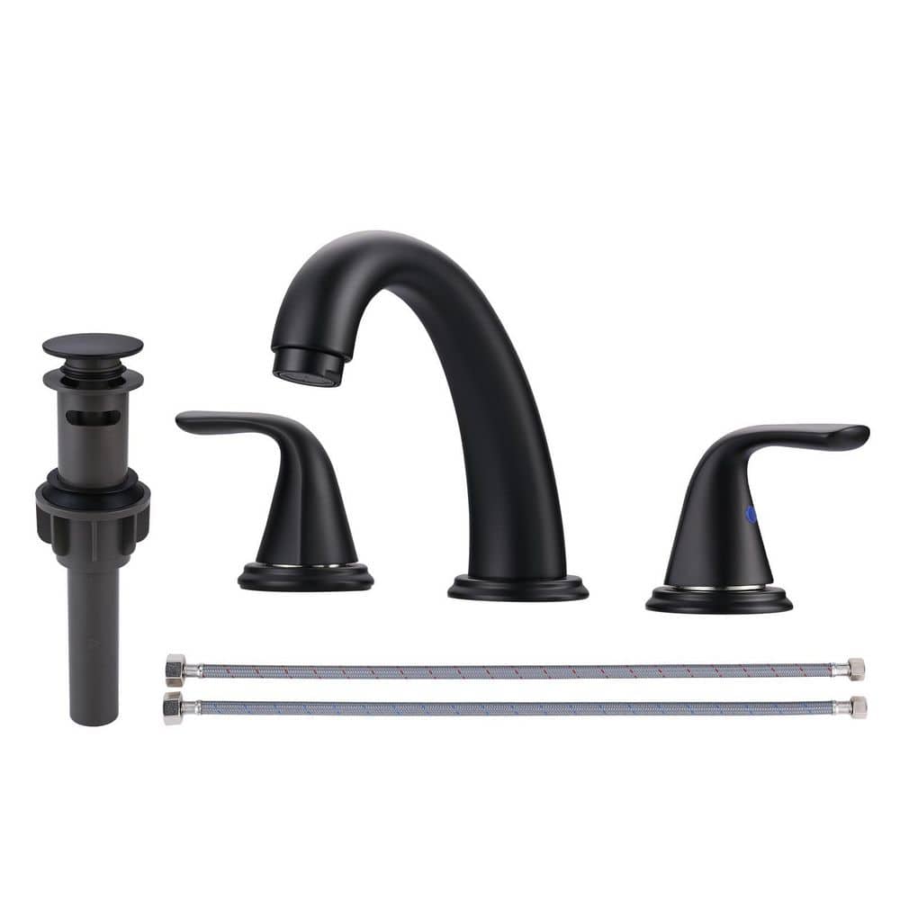 8 in. Widespread Double Handle Bathroom Faucet in Matte Black, 3 Holes Bathroom Sink Faucet with Pop Up Drain price history on PriceWatchPro