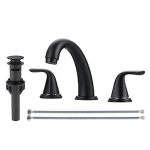 8 in. Widespread Double Handle Bathroom Faucet in Matte Black, 3 Holes Bathroom Sink Faucet with Pop Up Drain