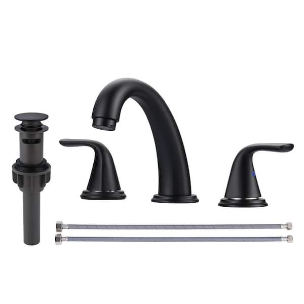ARCORA 8 in. Widespread Double Handle Bathroom Faucet in Matte Black, 3 Holes Bathroom Sink Faucet with Pop Up Drain