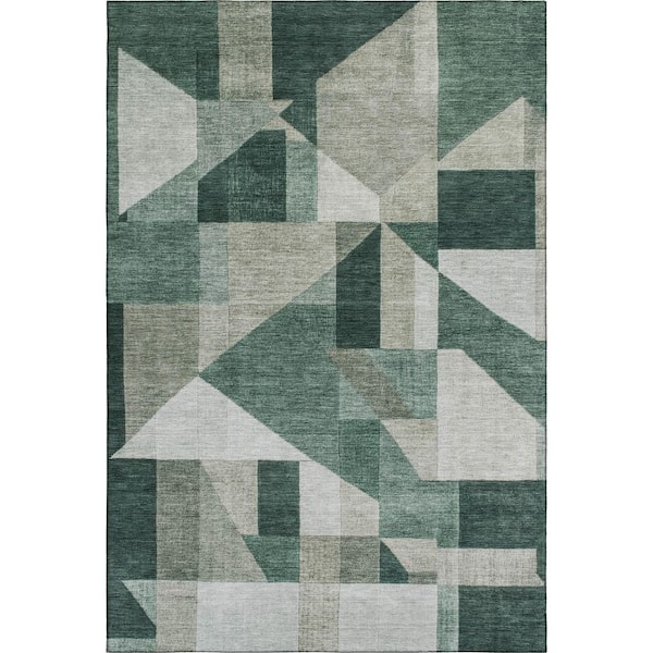 Mayfield Premium Machine Washable Abstract AMF2365 Basil 8 ft. x 10 ft. Area Rug