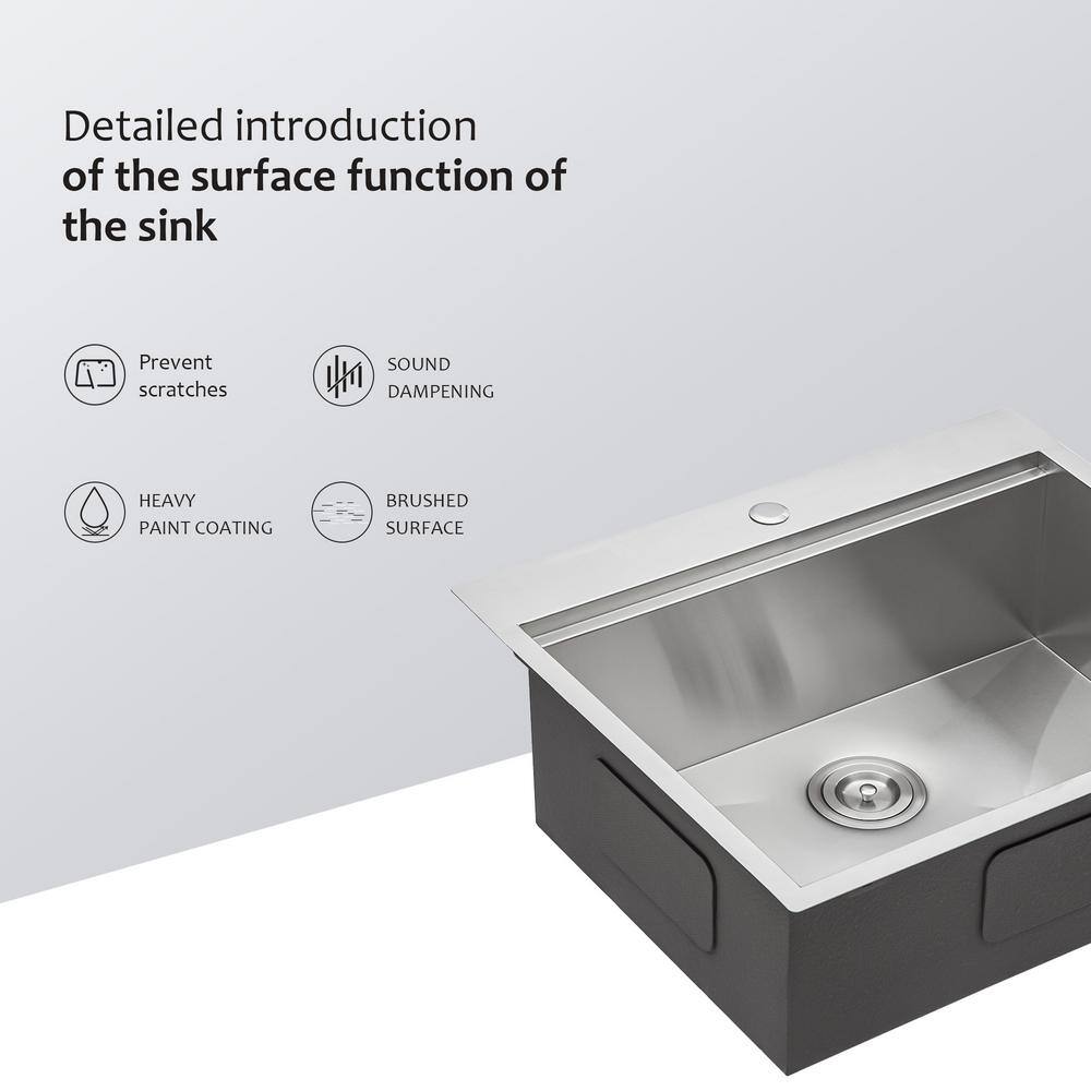 25 Inch Brushed Nickel Stainless Steel Drop-In Single Bowl Sink