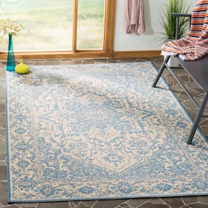 Linden Cream/Blue 4 ft. x 6 ft. Floral Medallion Border Area Rug